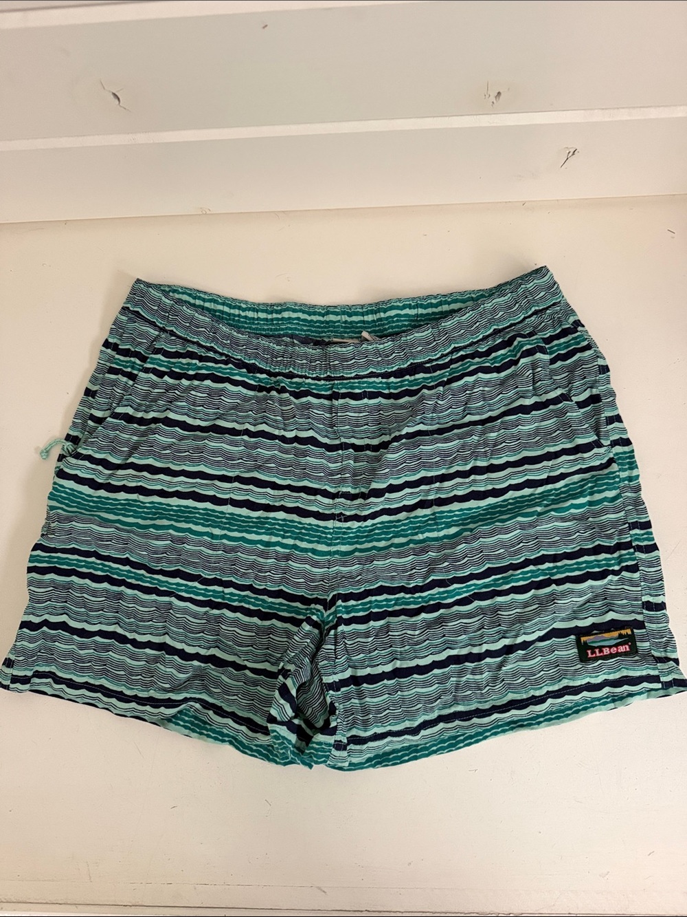 L.L. Bean Women’s Teal, Navy & Aqua Striped Shorts